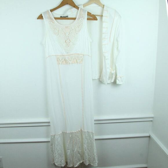 Vintage Small M Dress White Cottagecore Victorian Romantic Boho 90s Maxi FLAW - Picture 1 of 16